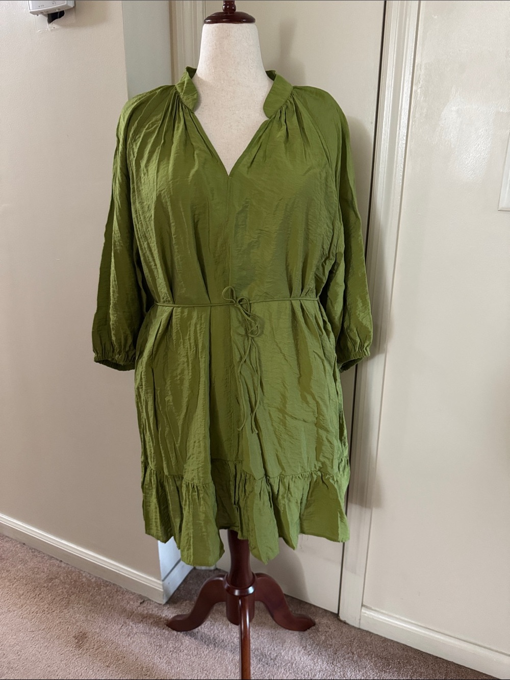 H&M Olive Green Ruffle-Hem Tunic Dress
